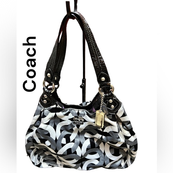 Coach Handbags - Coach Maggie Madison Op Art in Black and white